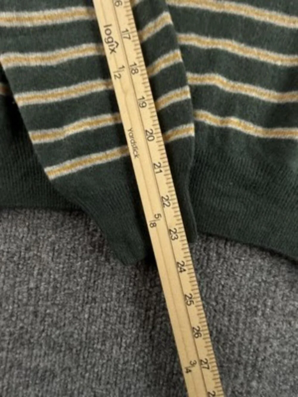 Fred Perry Small Striped All Wool Crew Neck Long Sleeve Italy Green Sweater Mens